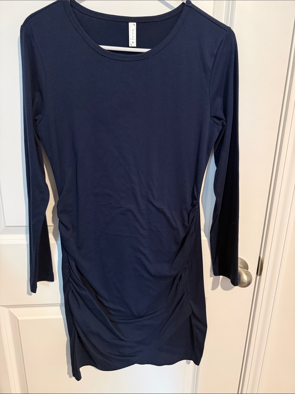 Women's Navy Long Sleeve Ruched Side Dress